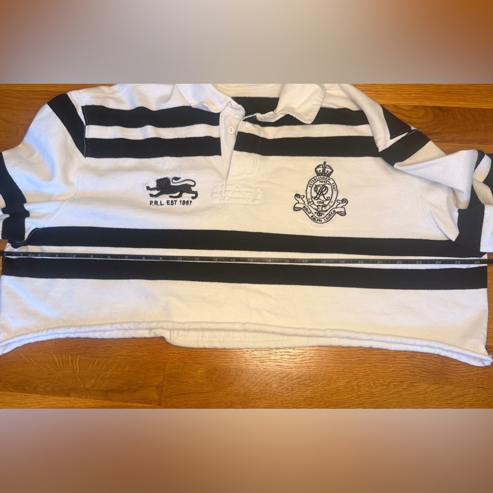 Polo Ralph Lauren Rugby Crop Sweatshirt XL Striped Big Logo Crest Preppy - Picture 8 of 11